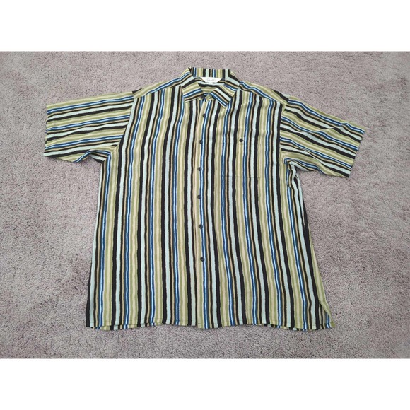 Genelli‎ Button Up Shirt Mens XXL Striped 100% Rayon Classic Casual - Picture 1 of 6